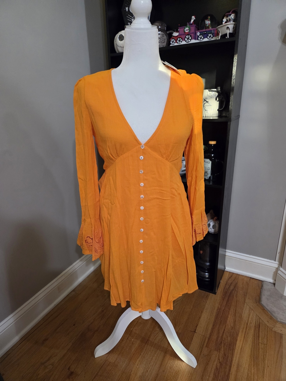 Chelsea & Violet Orange V-Neck Button Front Mini Dress